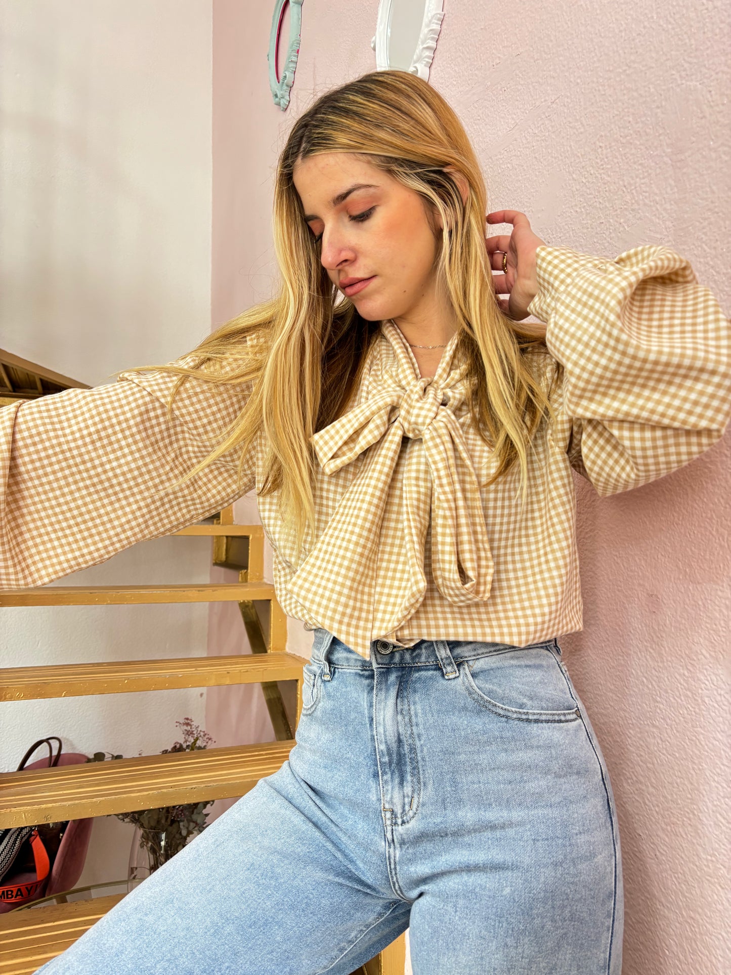 CAMISA LAZO VICHY BEIGE