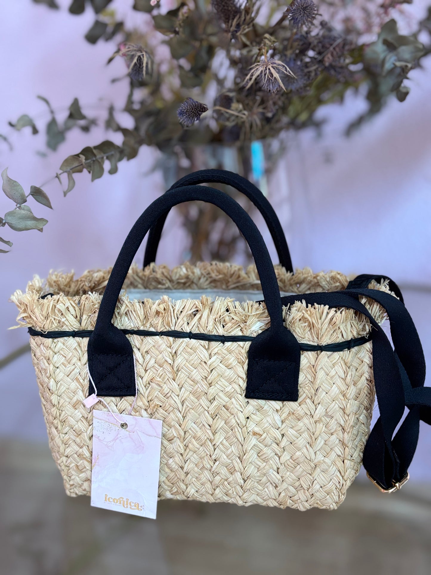 BOLSO CESTO RAFIA NEGRO