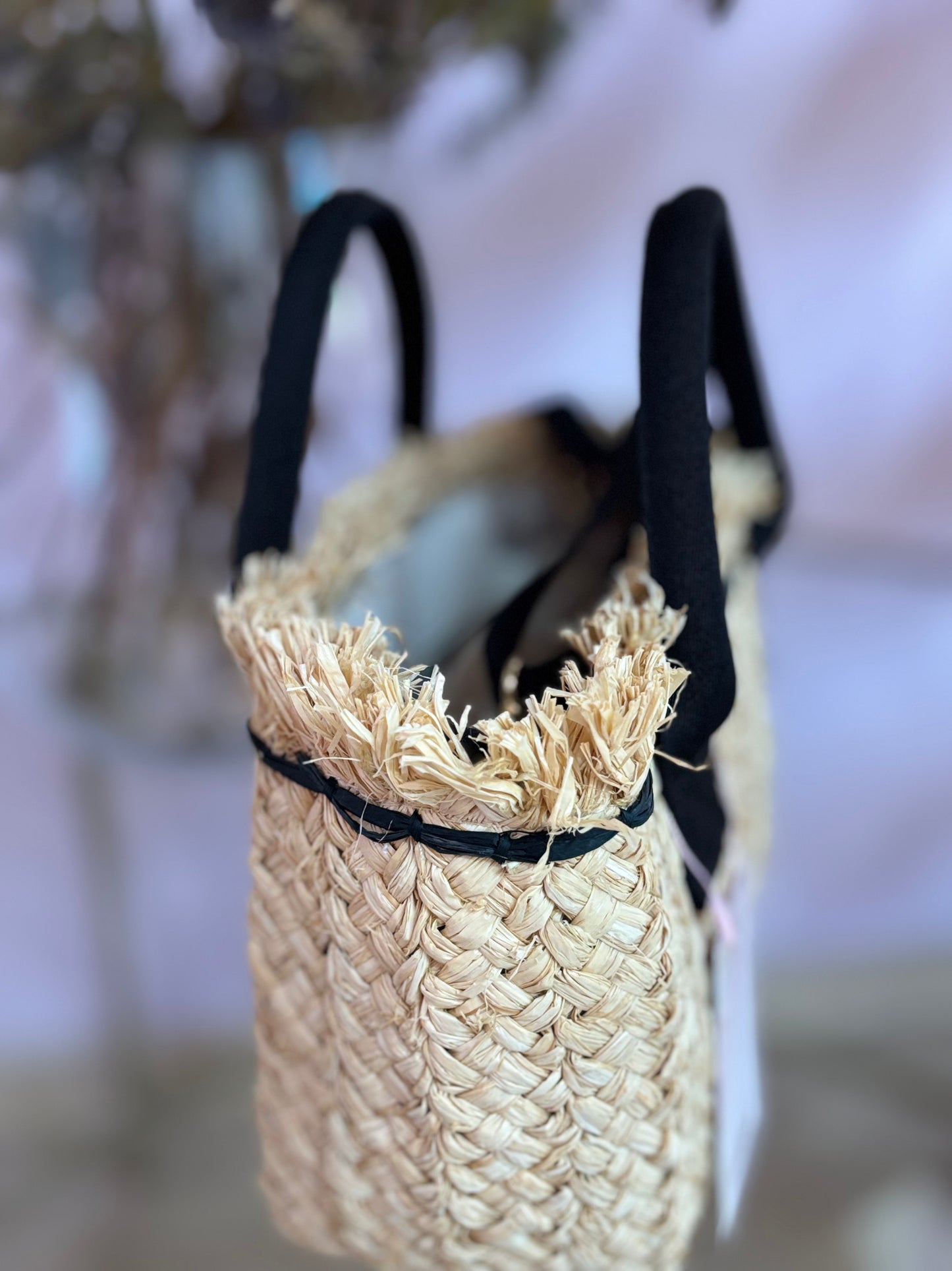 BOLSO CESTO RAFIA NEGRO