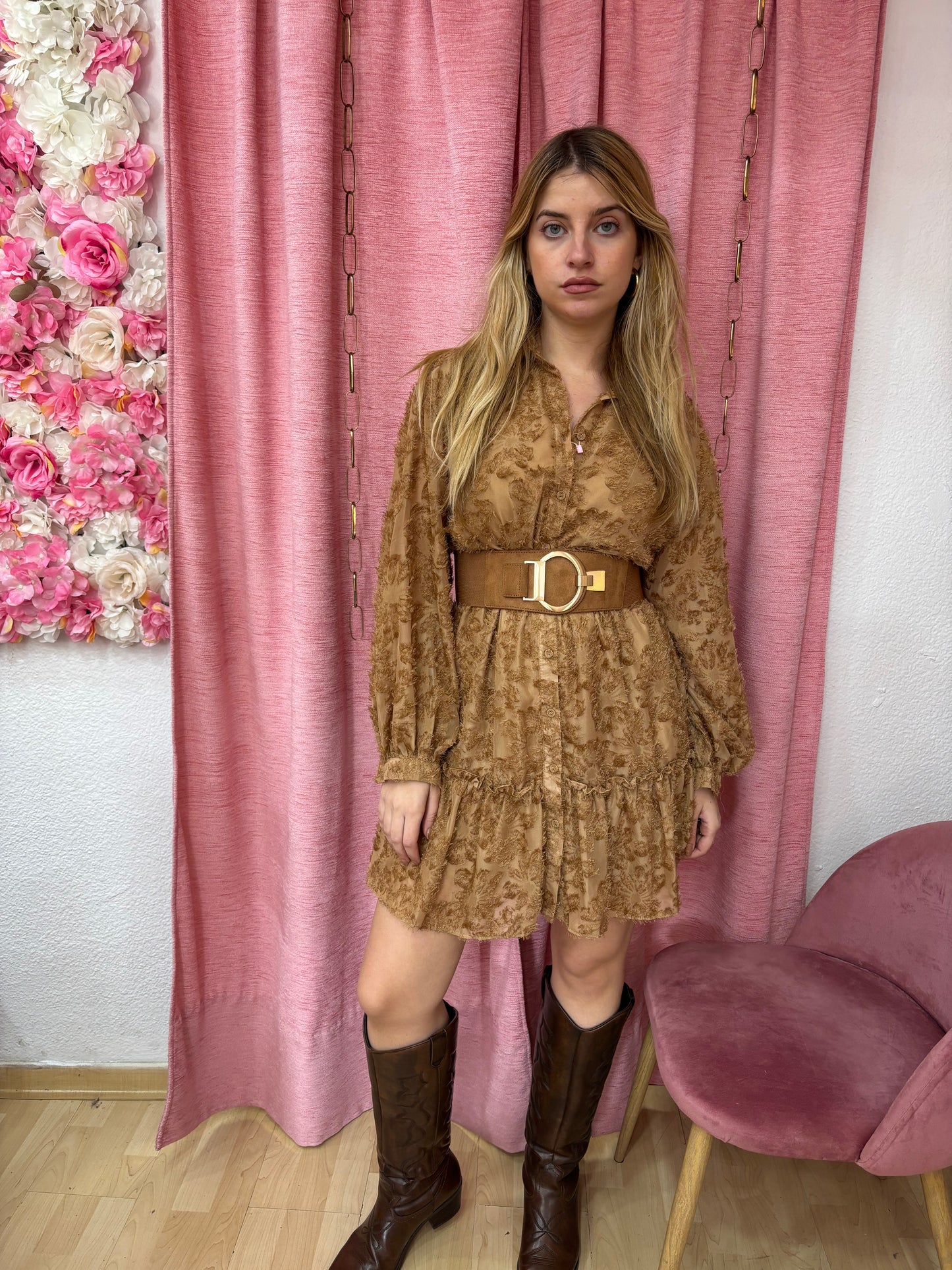 VESTIDO CAMEL FLECADO