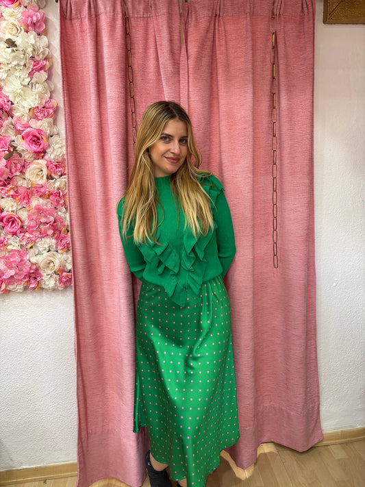 FALDA VERDE SATINADA