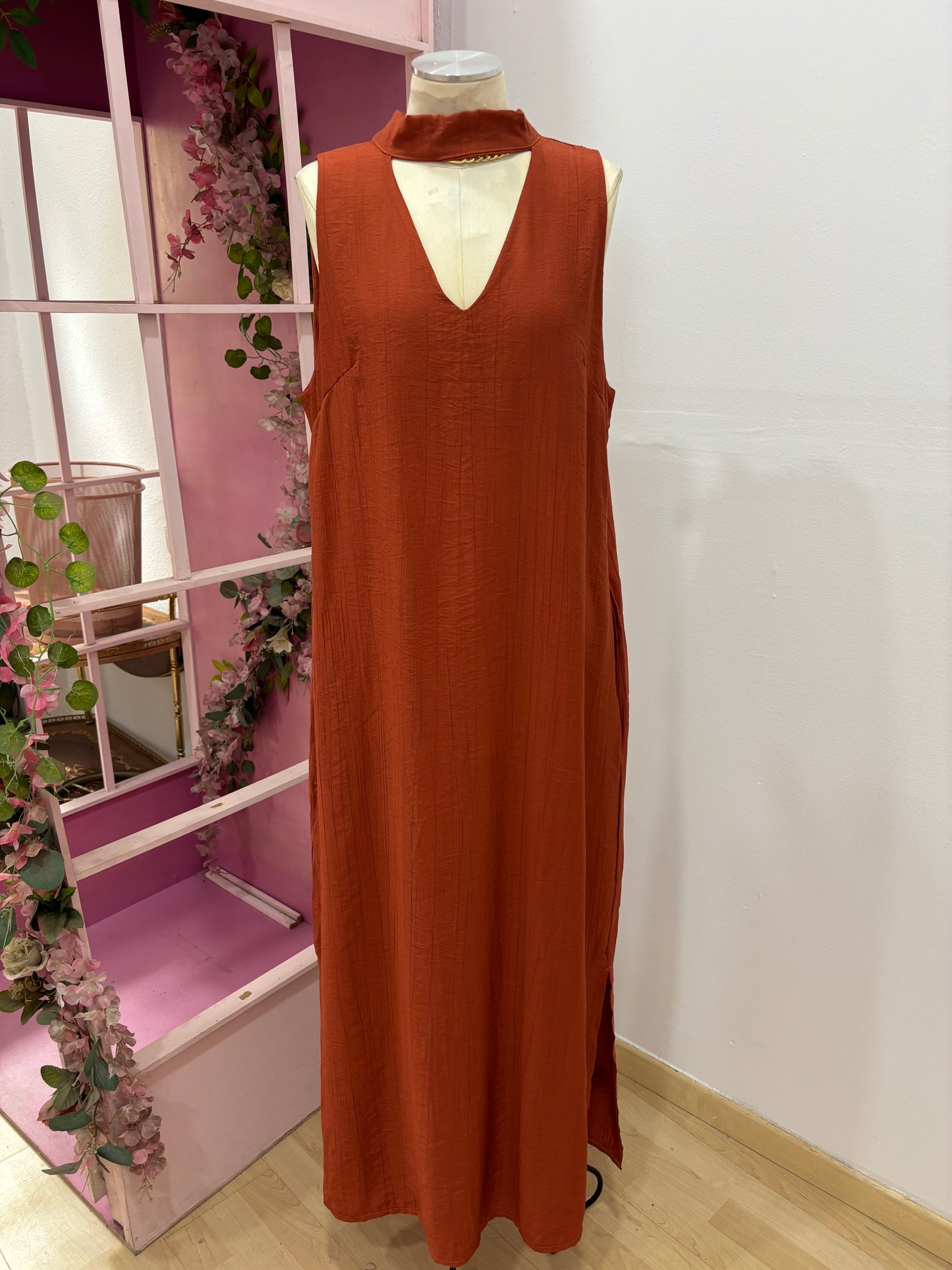 VESTIDO LARGO TEJA
