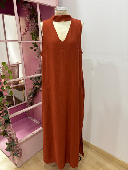 VESTIDO LARGO TEJA