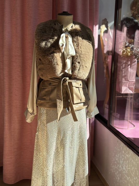 FALDA LENTEJUELAS BEIGE