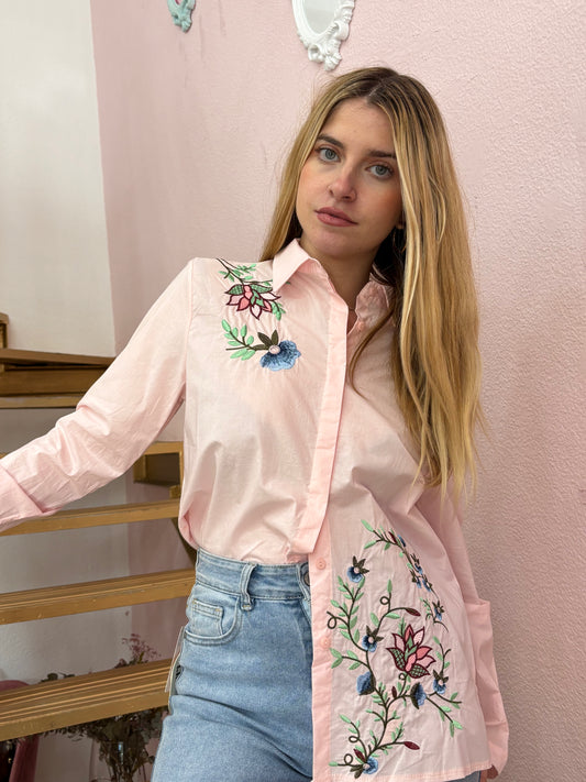 CAMISA BORDADA ROSA