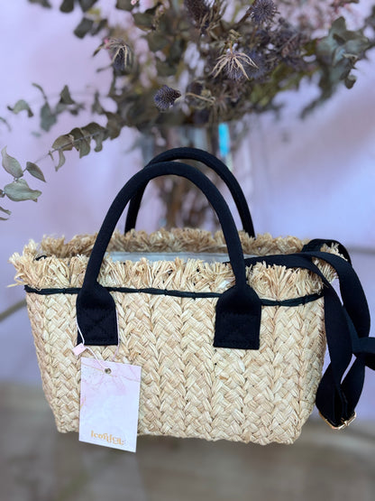 BOLSO CESTO RAFIA NEGRO