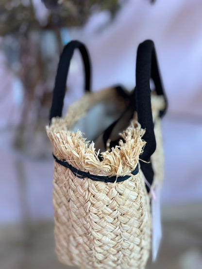 BOLSO CESTO RAFIA NEGRO