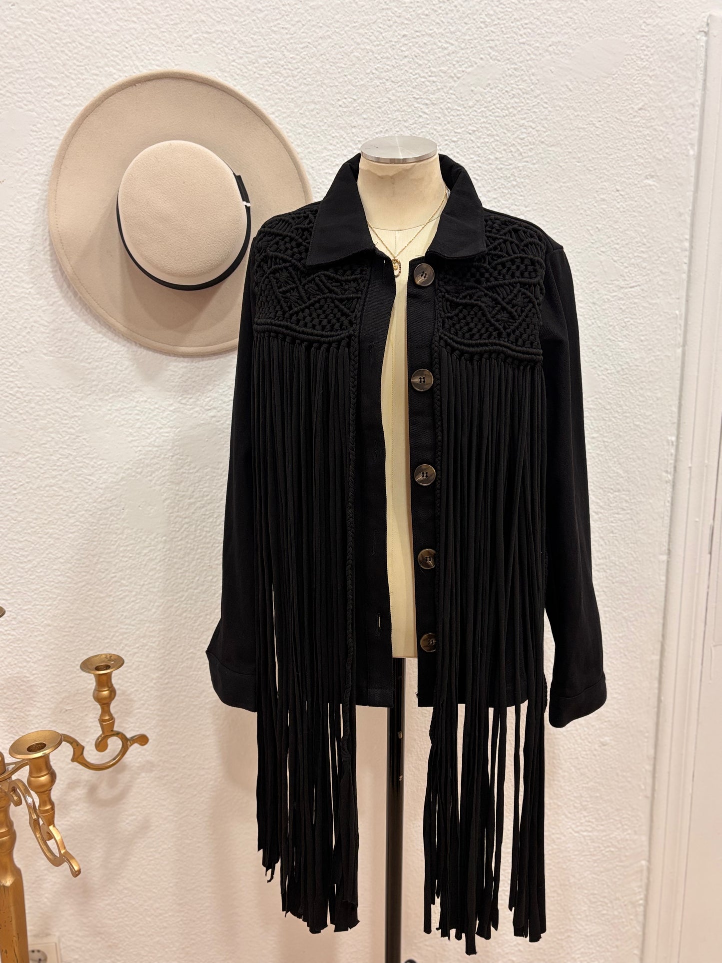 CHAQUETA NEGRA FLECOS